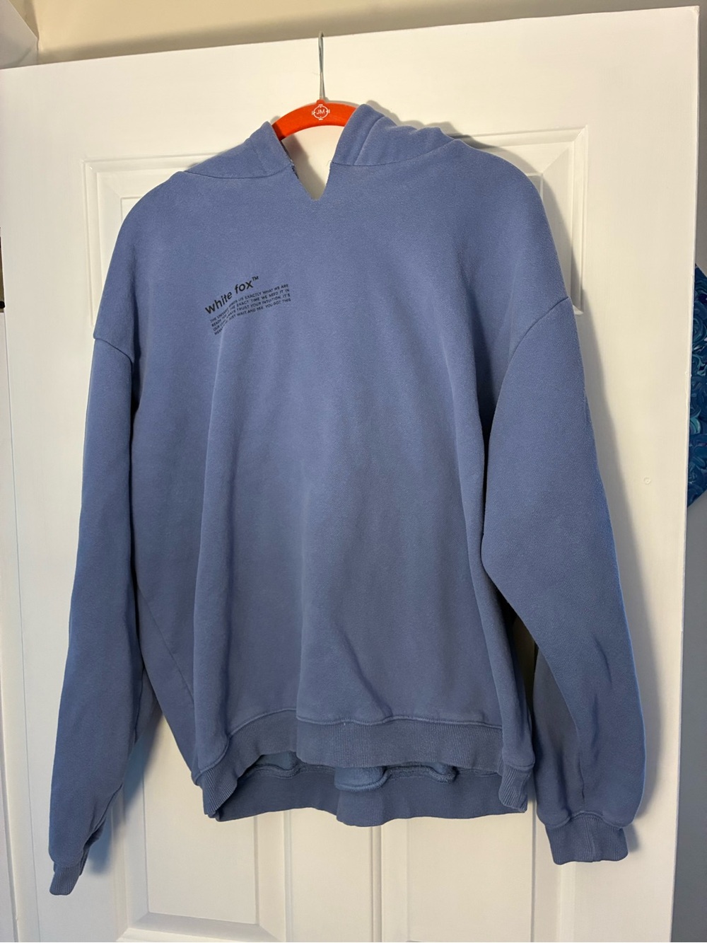 White FoxHooded Sweatshirt in Dusty Blue